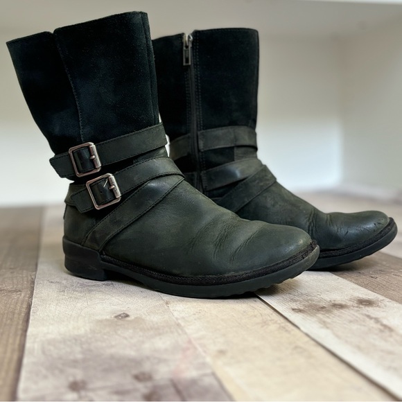 UGG Australia Lorna Black Leather Lined Winter Boots Size 7.5 - Picture 3 of 7